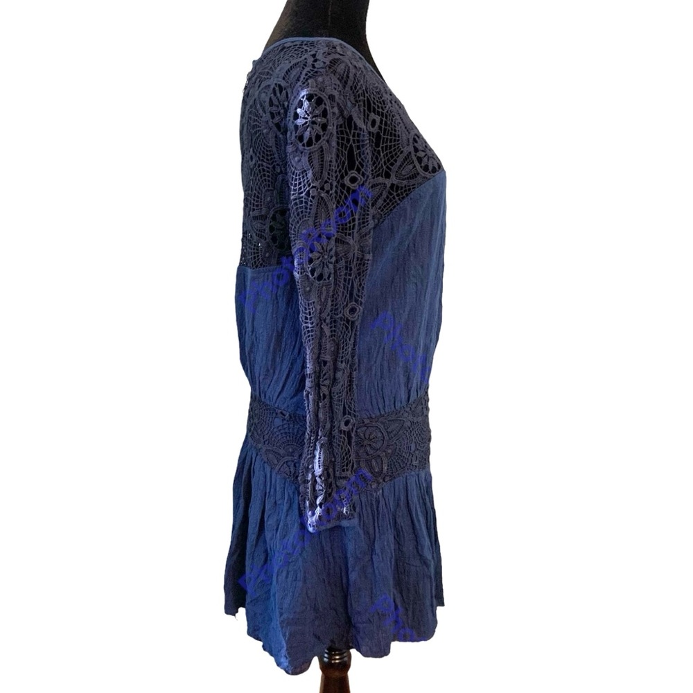 Free People Navy Blue Crochet Long Sleeve Dress - Picture 4 of 11